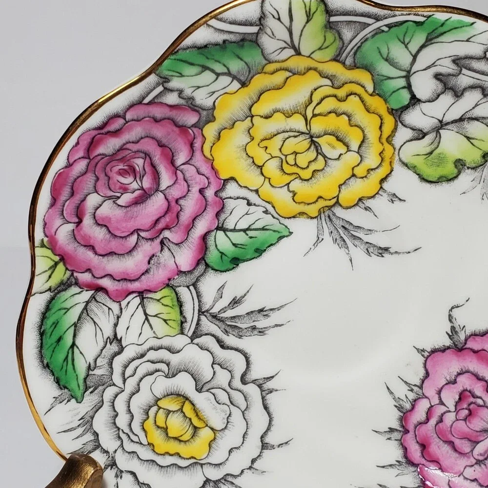 Rosina Teacup and Saucer Floral Pink Yellow White Vintage